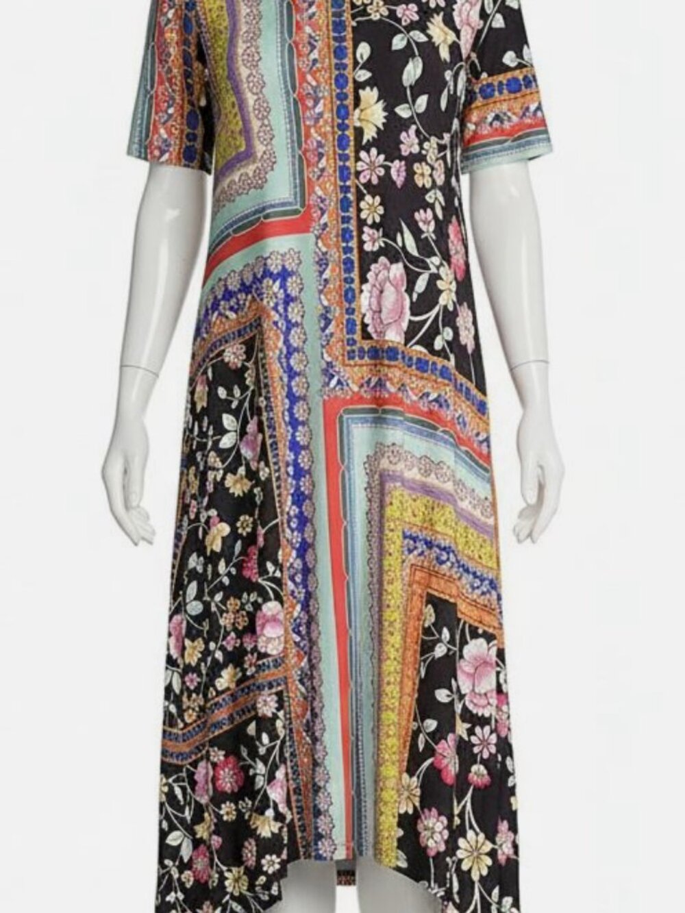 Johnny Was Women's Black Lookout Floral Scoopneck Stretch Swing Dress Size M